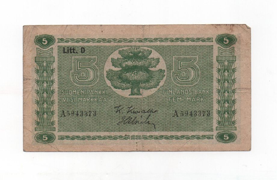 FINLANDIA DEL AÑO 1922 DE 5 MARKKAA